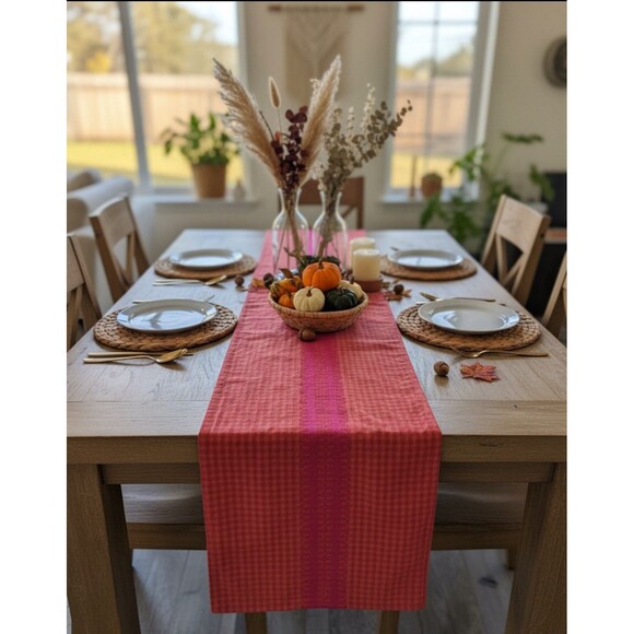 Anthropologie 16” X 90” Table Runner Posie Gingham Embroidered - Picture 1 of 6